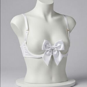 VTG Frederick's of Hollywood White Satin Open Cup Shelf Bra Bow Plus Size 1X